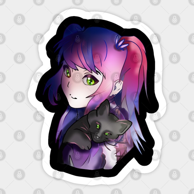 Witch enchantress with purple hair and a black kitten Sticker by cuisinecat